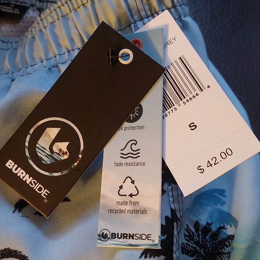 Burnside Boys Size Small Swim Trunks Shorts Grey Palm Trees Surf Boards Ocean